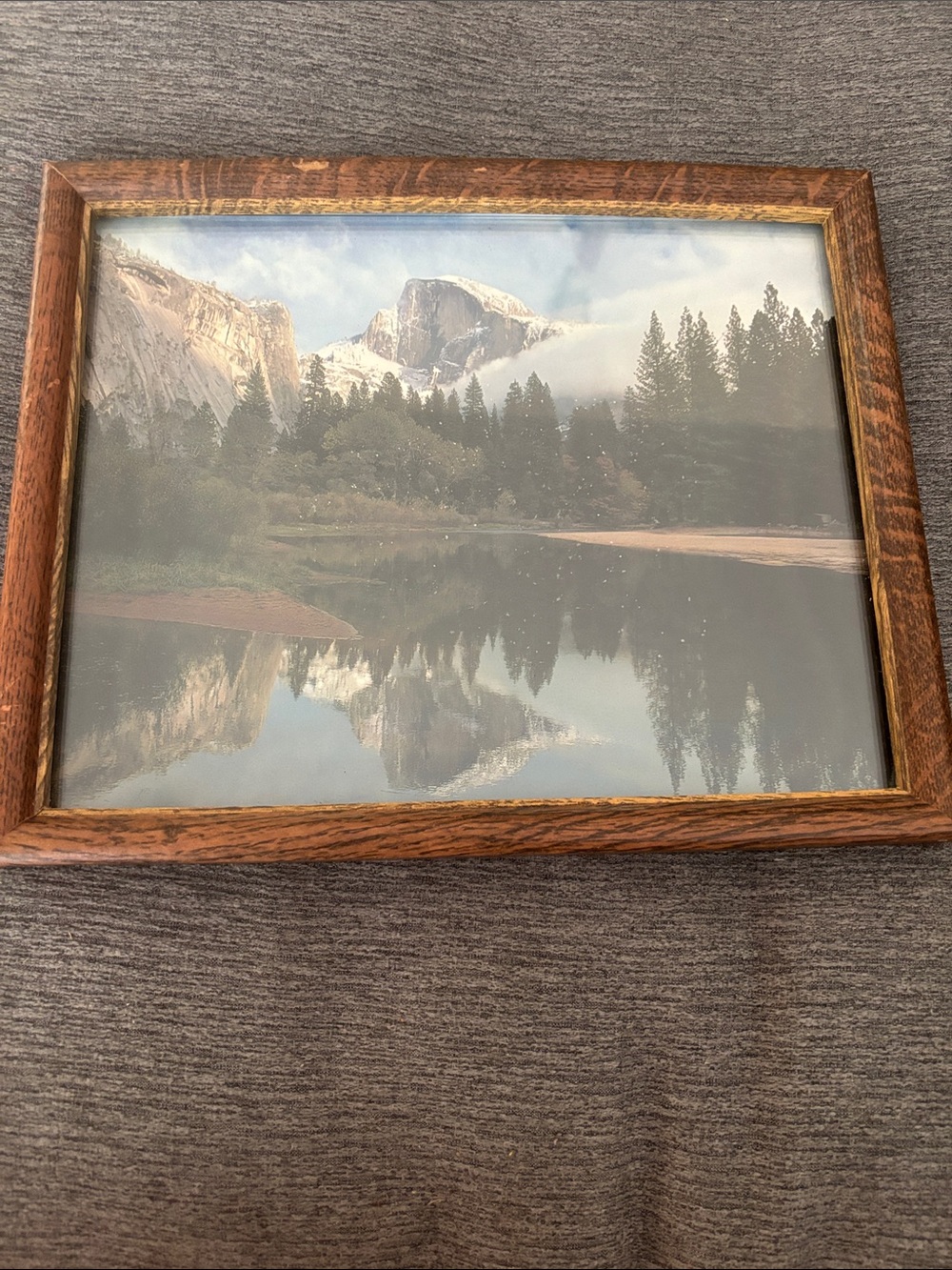 Vintage Wood Tone Picture Frame with Scenic Print - Brown